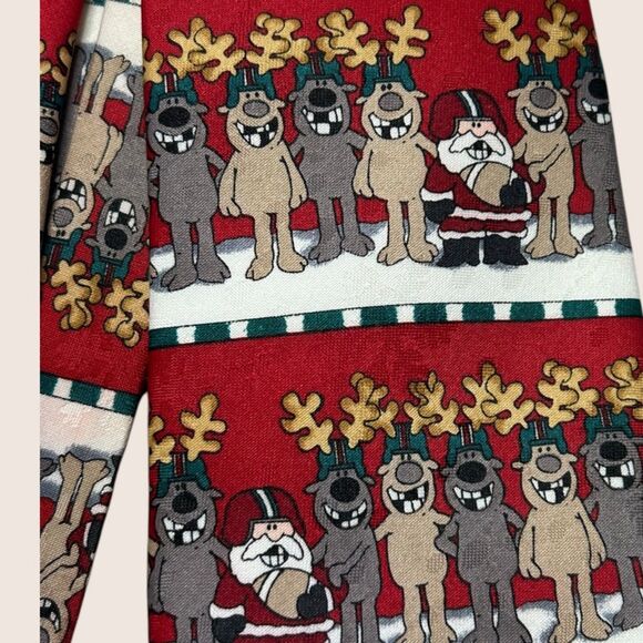 🎅 VINTAGE AMERICAN GREETINGS REINDEER SANTA CLAUS FOOTBALL TIE - Picture 4 of 4